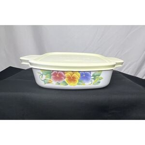 Corningware Summer Blush Pansies-‎ 1 Quart Casserole Square Plastic Lid